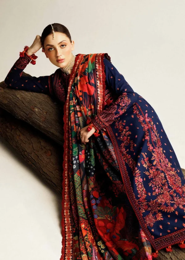 HR-570  Unstitched Dhanak Stuff Full Embroidered Suit With Digital Printed Wool Shawl