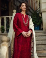 MQ-560 Unstitched Dhanak Stuff Full Embroidered Suit With Full Embroidered Shawl With Extra Patches