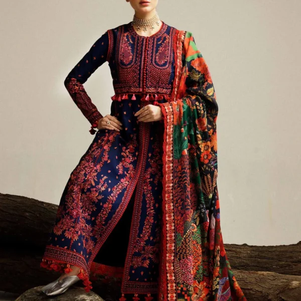HR-570  Unstitched Dhanak Stuff Full Embroidered Suit With Digital Printed Wool Shawl