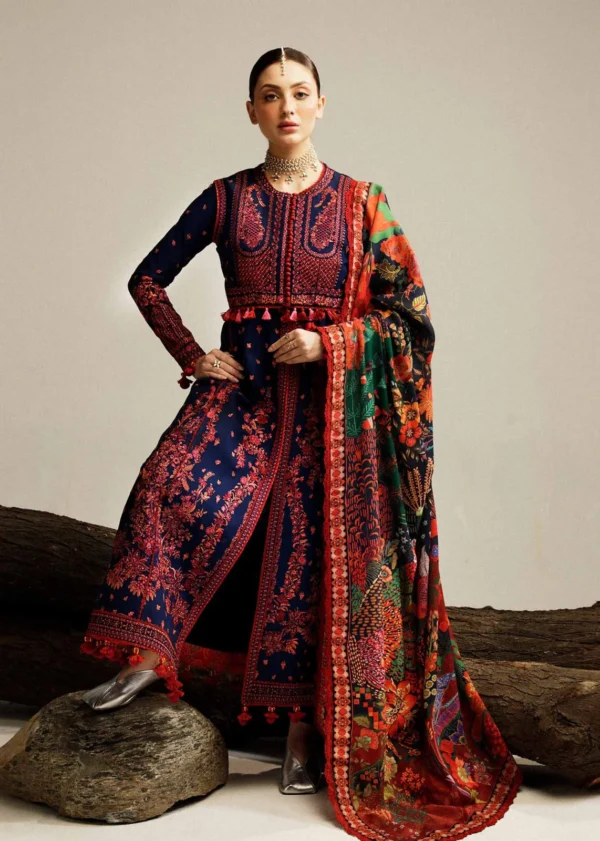 HR-570  Unstitched Dhanak Stuff Full Embroidered Suit With Digital Printed Wool Shawl