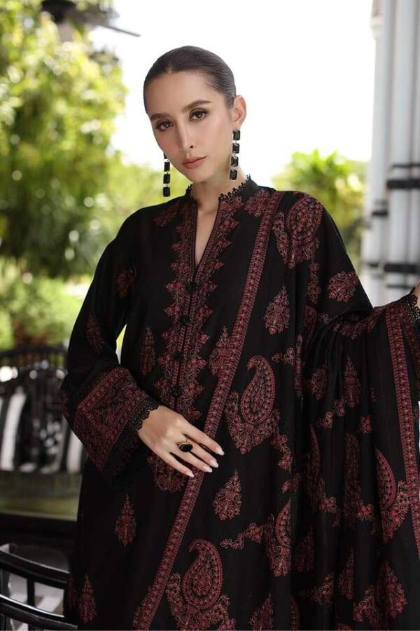 SP-565 Unstitched Dhanak Stuff Full Embroidered Suit With Full Embroidered Shawl
