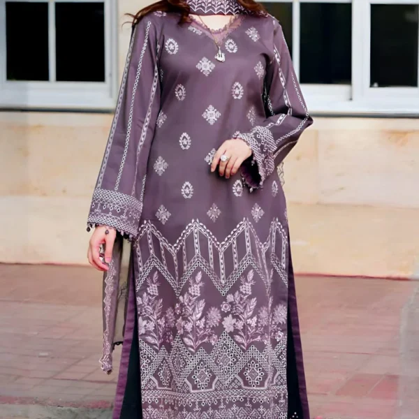 NS-915 Unstitched Fully Embroidered Dhanak Suit With Embroidered Dhanak Shawl