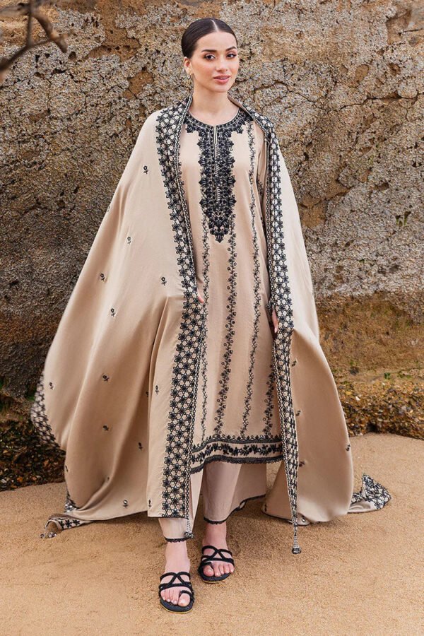 AJ-950 Unstitched Fully Embroidered Dhanak Suit With Embroidered Dhanak Shawl