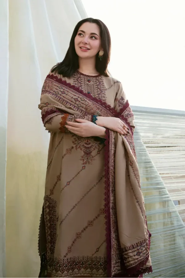 FL-895 Unstitched Heavy Embroidered Dhanak Suit With Embroidered Dhanak Shawl