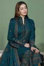 AJ-940 Unstitched Dhanak Stuff Full Embroidered Suit With Dhanak Embroiderd Shawl