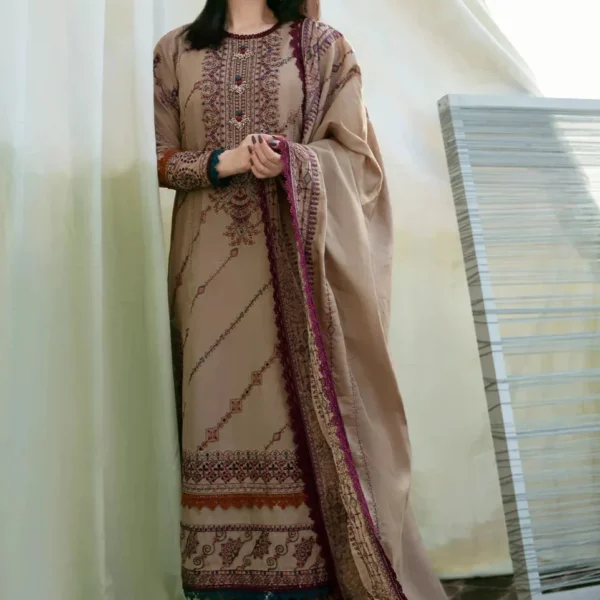 FL-895 Unstitched Heavy Embroidered Dhanak Suit With Embroidered Dhanak Shawl