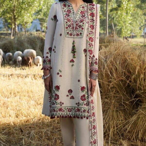 3 Piece - Unstitched Dhanak Stuff Full Embroidered Suit With Dhanak Embroiderd Shawl