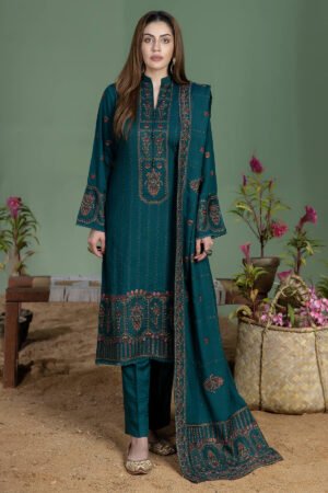 AJ-940 Unstitched Dhanak Stuff Full Embroidered Suit With Dhanak Embroiderd Shawl