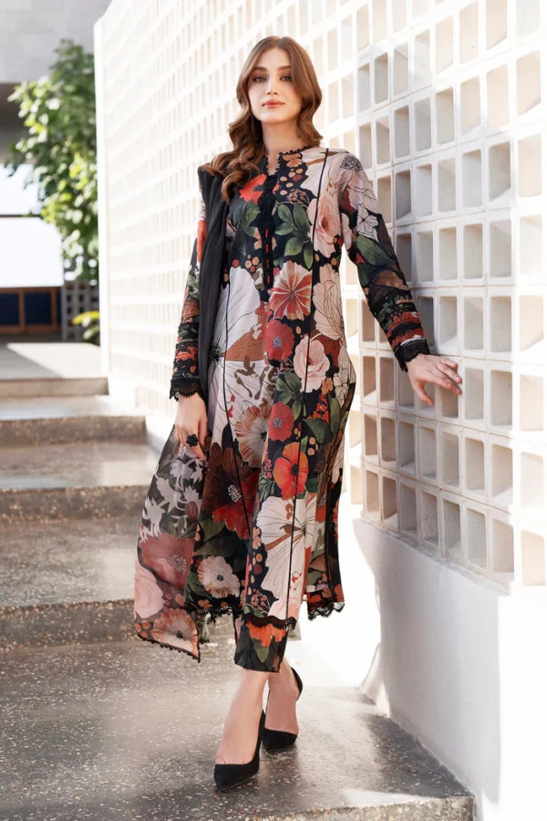 BQ-40 Digital Printed Khaddar Suit 3pc with Khaddar Digital Printed Dupatta & Embroidered Patches