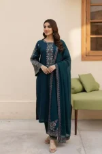 LM-585 Unstitched Embroidered Dhanak Suit 3pc With Embroidered Dhanak Shawl