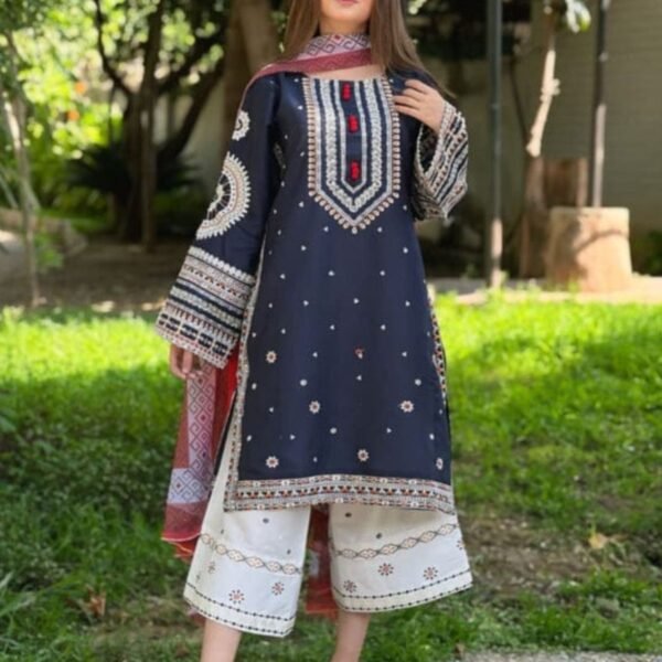 RR-610 Unstitched Dhanak Stuff Full Embroidered Suit With Printed Wool Shawl