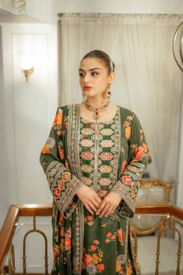 Unstitched Silk Stuff Full Embroidered Suit With Four-sided Silk Embroidered Dupatta With Extra Patches