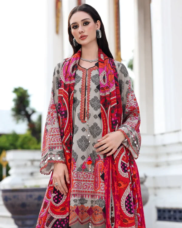CH-75 Unstitched Digital Printed Khaddar Fabric With Embroidered Laces