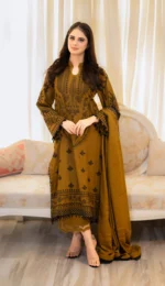 CR-100 Unstitched Embroidered Dhanak Suit 3pc With Embroidered Dhanak Shawl