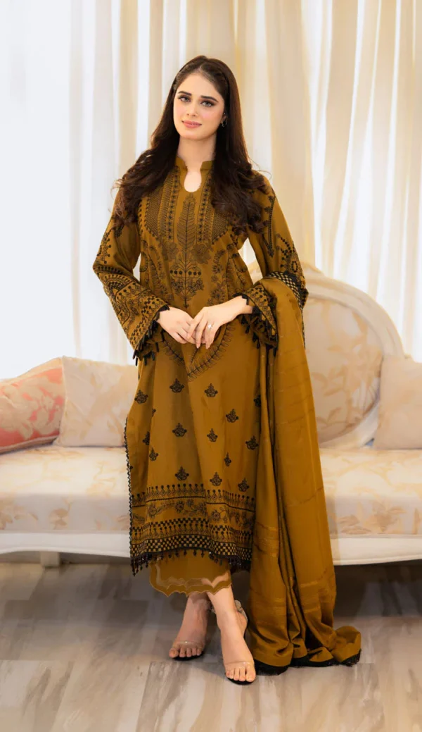 CR-100 Unstitched Embroidered Dhanak Suit 3pc With Embroidered Dhanak Shawl