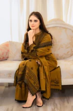 CR-100 Unstitched Embroidered Dhanak Suit 3pc With Embroidered Dhanak Shawl