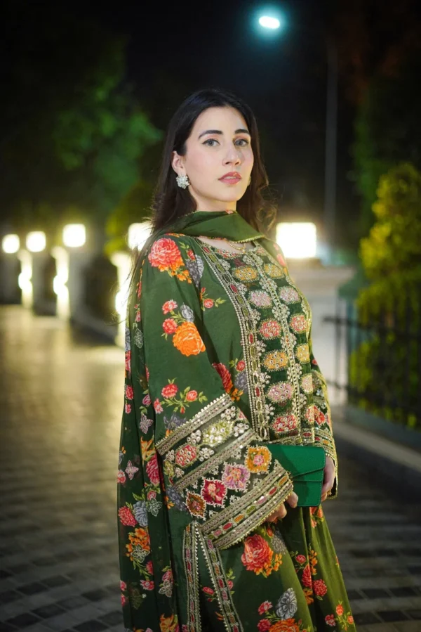 Unstitched Silk Stuff Full Embroidered Suit With Four-sided Silk Embroidered Dupatta With Extra Patches