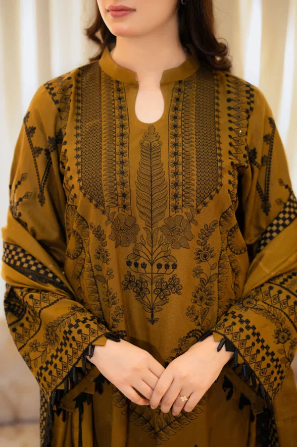 CR-100 Unstitched Embroidered Dhanak Suit 3pc With Embroidered Dhanak Shawl
