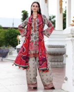CH-75 Unstitched Digital Printed Khaddar Fabric With Embroidered Laces