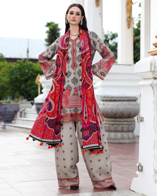 CH-75 Unstitched Digital Printed Khaddar Fabric With Embroidered Laces