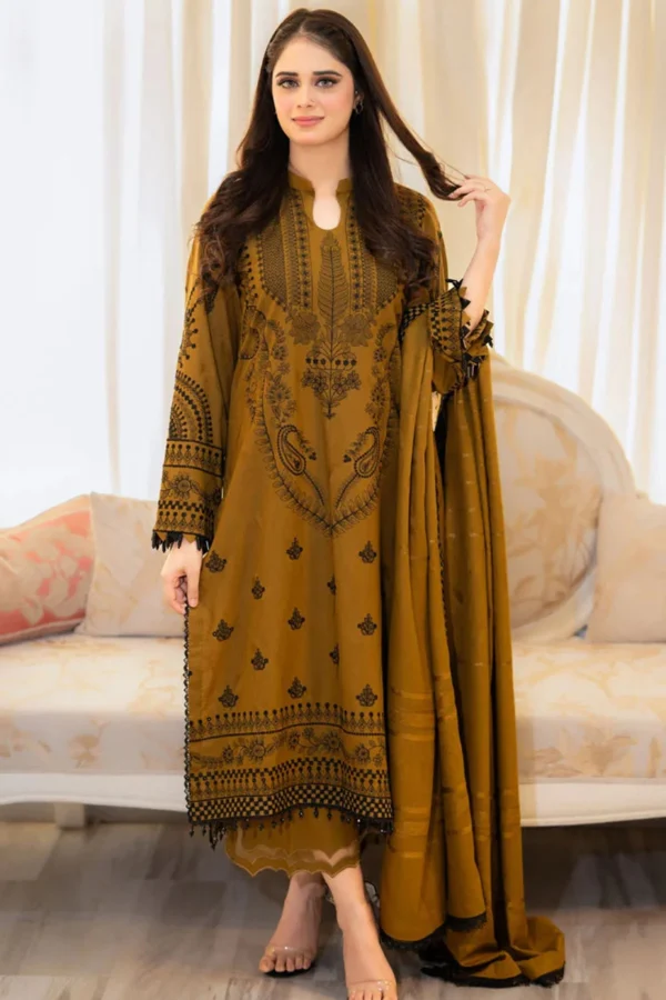 CR-100 Unstitched Embroidered Dhanak Suit 3pc With Embroidered Dhanak Shawl