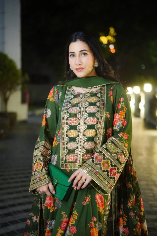 Unstitched Silk Stuff Full Embroidered Suit With Four-sided Silk Embroidered Dupatta With Extra Patches