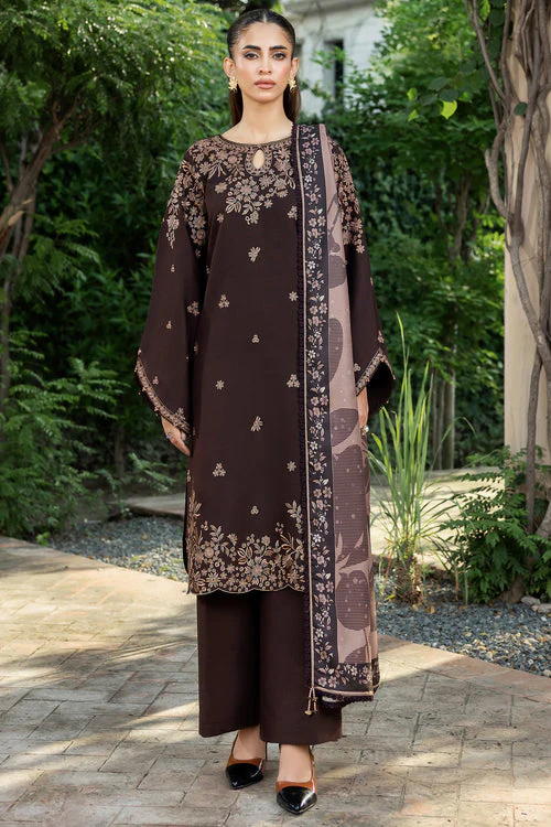 BQ140 Unstitched Heavy Embroidered Dhanak Suit ( Printed Woolen Shawl )