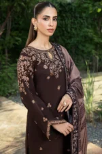 BQ140 Unstitched Heavy Embroidered Dhanak Suit ( Printed Woolen Shawl )