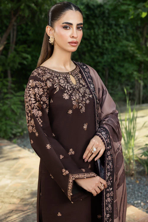 BQ140 Unstitched Heavy Embroidered Dhanak Suit ( Printed Woolen Shawl )