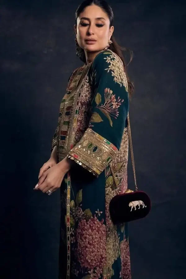 Kareena Kapoor Unstitched Silk Stuff Full Embroidered Suit With Four-sided Silk Embroidered Dupatta With Extra Patches