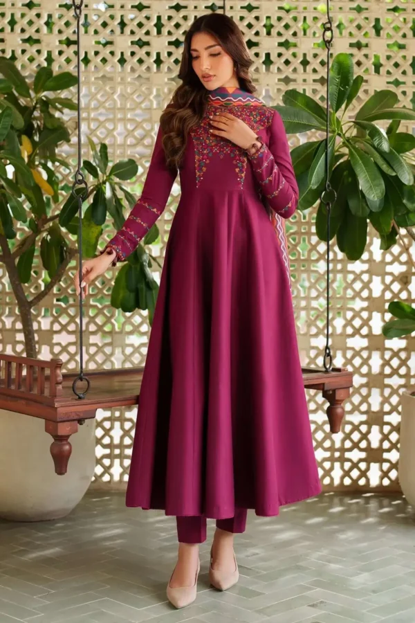 jz-175Unstitched Heavy Embroidered Dhanak Suit ( Printed Woolen Shawl )
