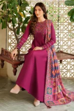 jz-175Unstitched Heavy Embroidered Dhanak Suit ( Printed Woolen Shawl )