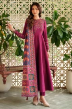 jz-175Unstitched Heavy Embroidered Dhanak Suit ( Printed Woolen Shawl )
