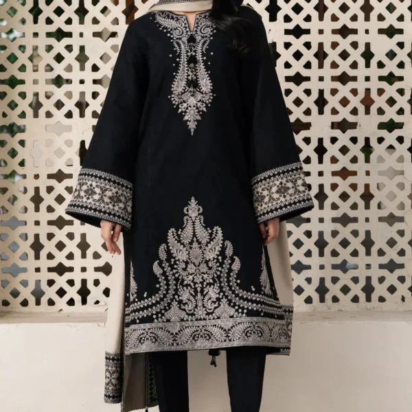 JZ-13Unstitched Embroidered Lawn Suit With Digital Printed Monar Slub Dupatta