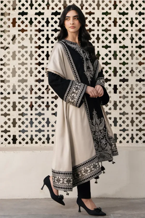 JZ-13Unstitched Embroidered Lawn Suit With Digital Printed Monar Slub Dupatta