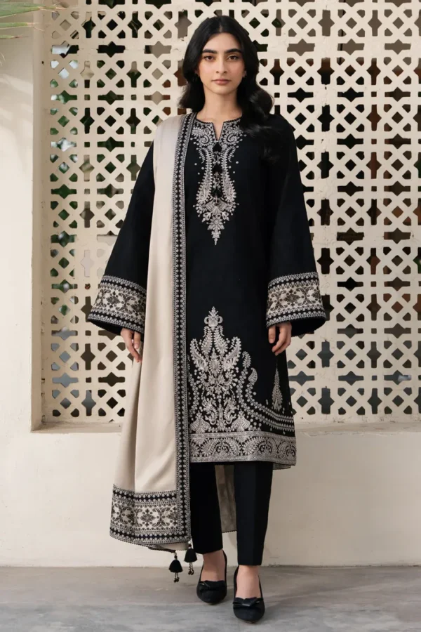 JZ-13Unstitched Embroidered Lawn Suit With Digital Printed Monar Slub Dupatta