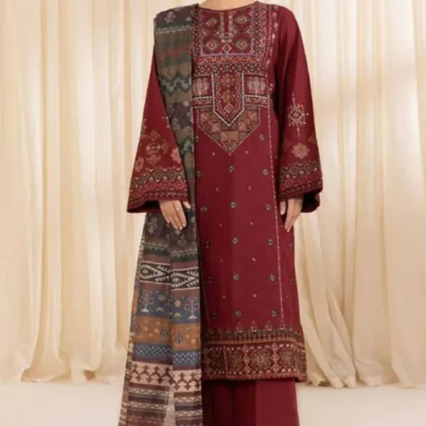 SP-715 Unstitched Embroidered  Lawn Suit 3pc With Digital Printed Woolen Shawl