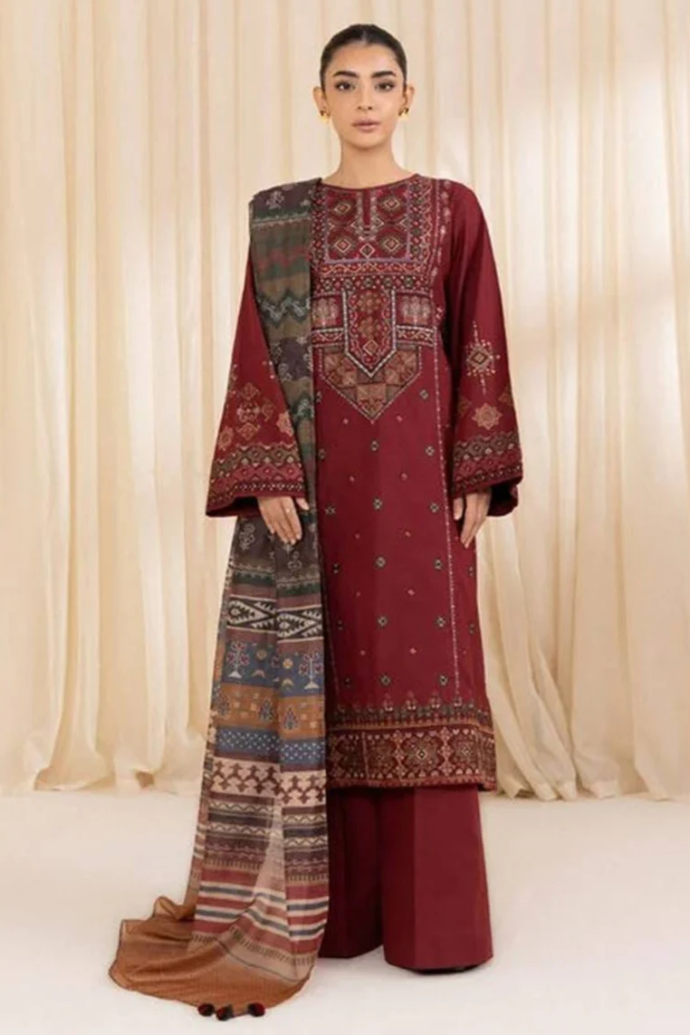 SP-715 Unstitched Embroidered  Lawn Suit 3pc With Digital Printed Woolen Shawl