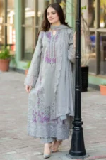 MS-170 Unstitched Fully Embroidered Lawn Suit With Bamber Embroidered Dupatta