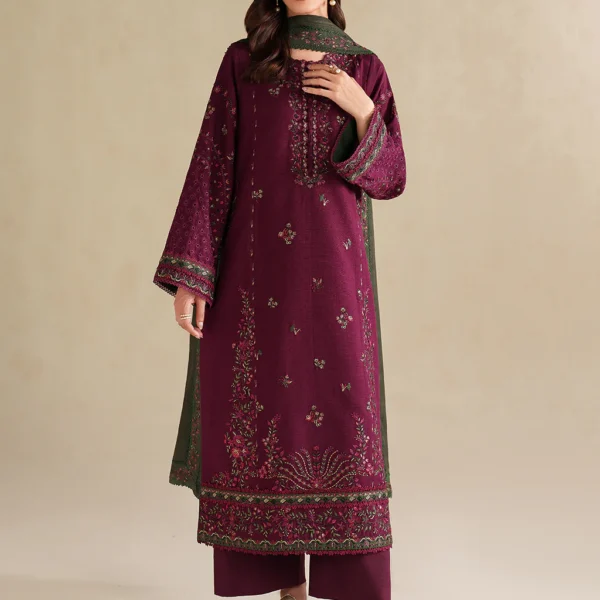 JZ-2705 Unstitched Fully Embroidered Lawn Suit With  Lawn Embroidered Dupatta