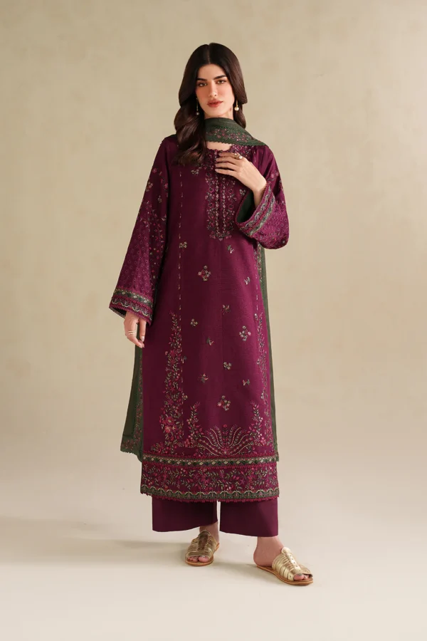 JZ-2705 Unstitched Fully Embroidered Lawn Suit With  Lawn Embroidered Dupatta