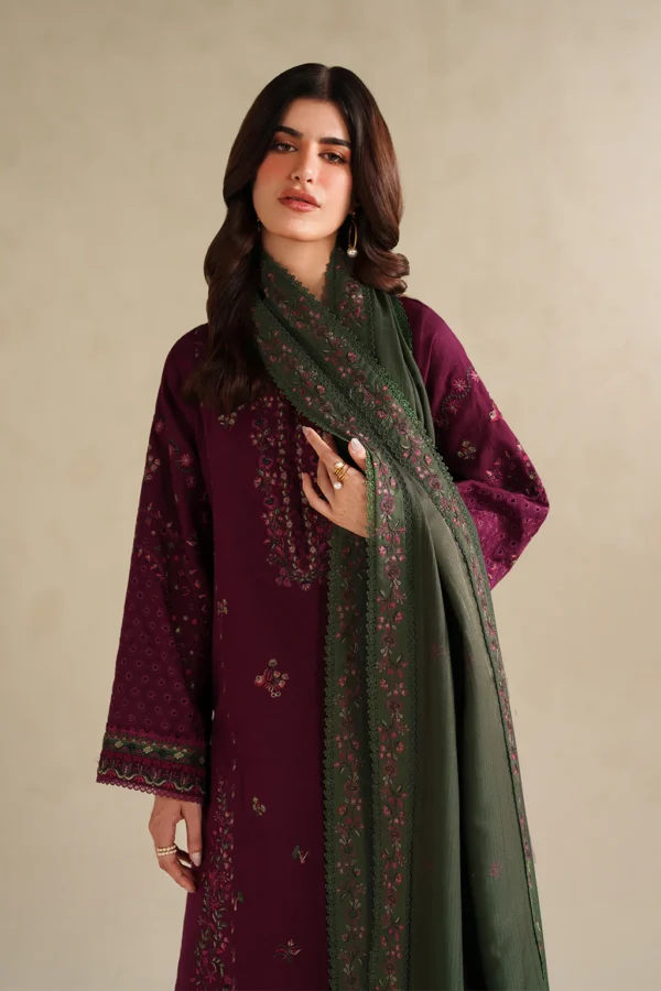 JZ-2705 Unstitched Fully Embroidered Lawn Suit With  Lawn Embroidered Dupatta