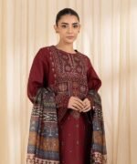 SP-715 Unstitched Embroidered  Lawn Suit 3pc With Digital Printed Woolen Shawl