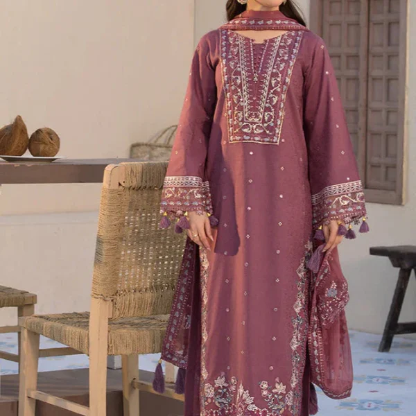 LAWN-3PC Embroidered Shirt with Chiffon Embroidered Dupatta