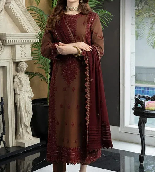AJ-56 Unstitched Embroidered Lawn Suit With Embroidered Chiffon Dupatta