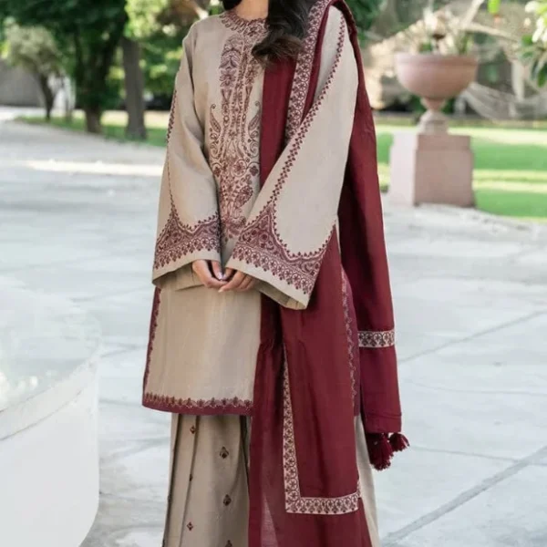 KD910 Unstitched Embroidered Lawn Suit With Embroidered Lawn Shawl