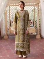 MR-590 Unstitched Heavy Embroidered  Lawn Suit With Embroidered  Chiffon Dupatta