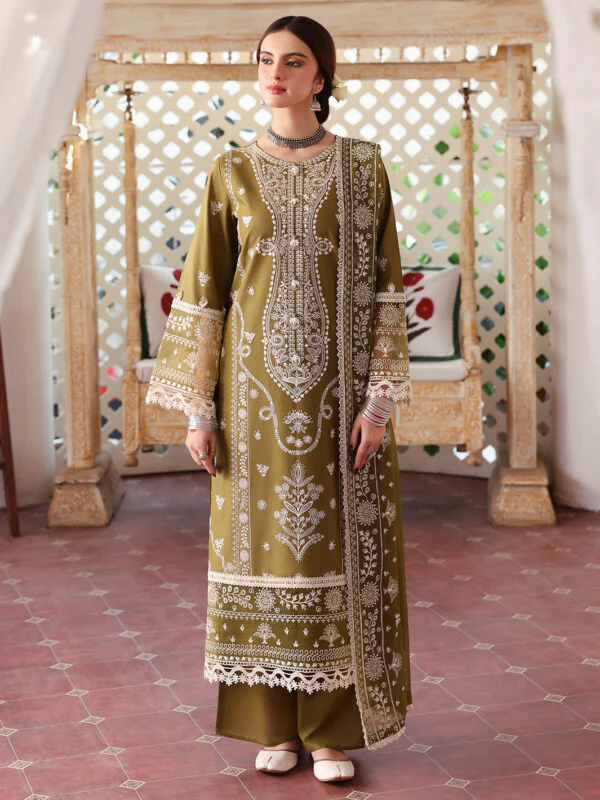 MR-590 Unstitched Heavy Embroidered  Lawn Suit With Embroidered  Chiffon Dupatta