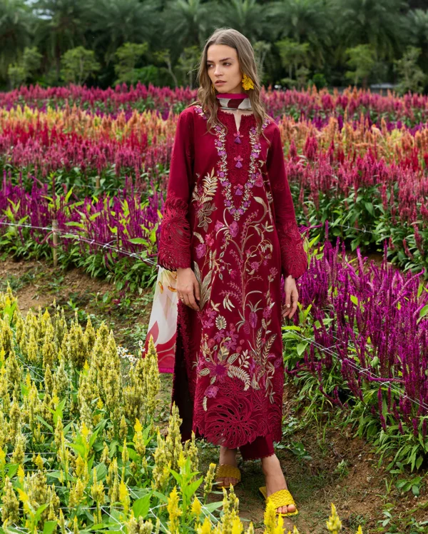 MR-2750 3 Piece -Lawn Unstitched Embroidered Shirt With Printed Chiffon Dupatta