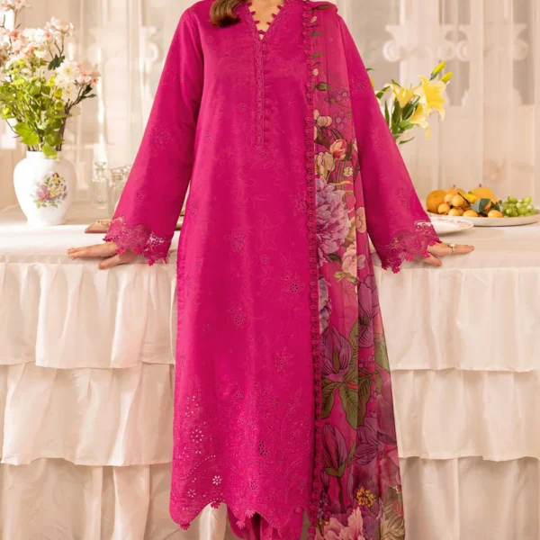 FR-2725 3 Piece-Unstitched Embroidered Lawn Fabric Printed Monar Dupatta